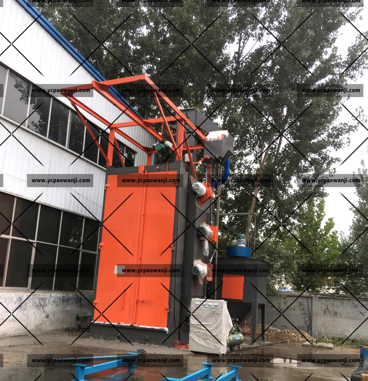 鹽城：Q37100吊鉤式拋丸機清理大型工件，重型工件效果